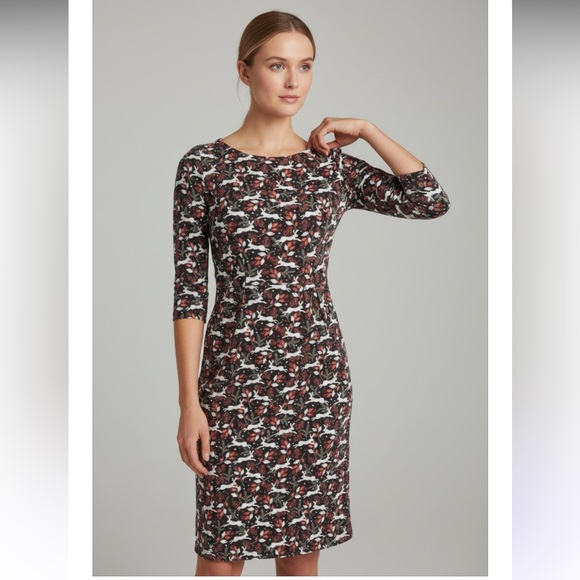 BODEN Penny Jersey Dress Woodland Bunny NWOT Red White Black Long 16 - Picture 7 of 9